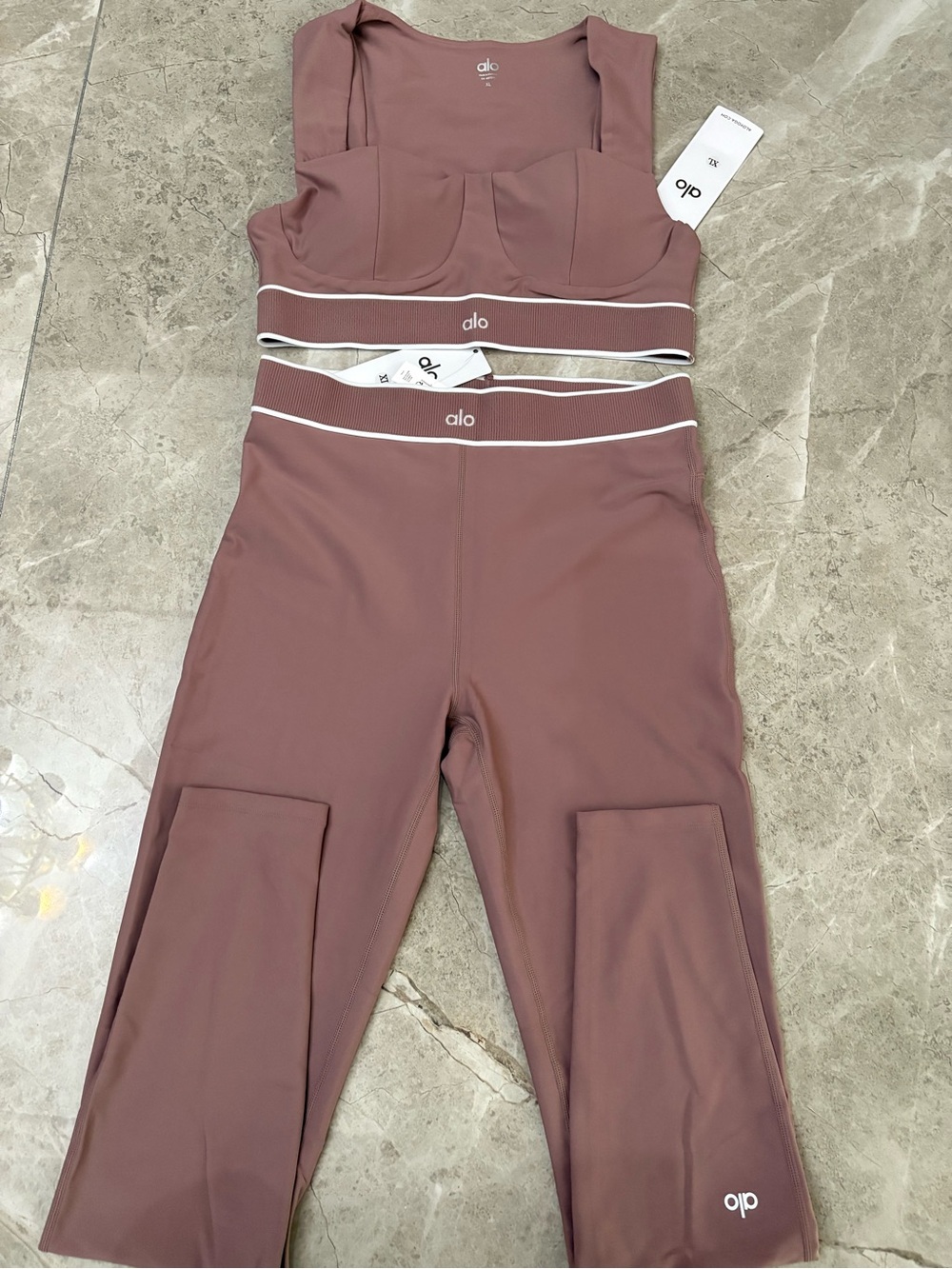 ALO Yoga Mauve Crop Legging and Support Bra Set